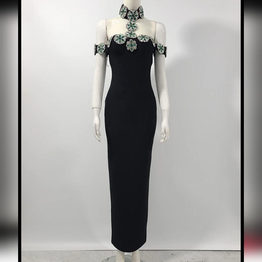 High End Fashion Luxury Women Party Dress Elegant Diamonds Flowers Maxi Long - Picture 9 of 13